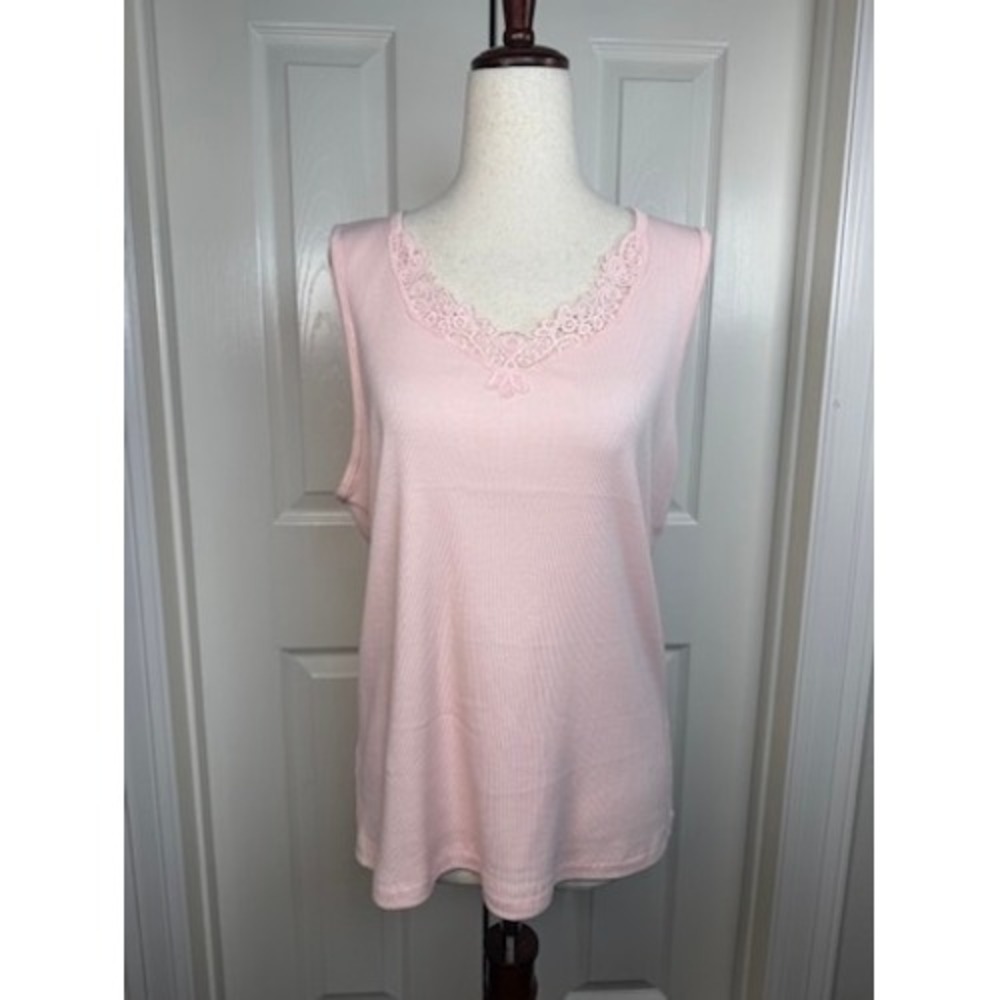 Lauren Ralph Lauren Pink Ribbed Lace Trim Sleeveless Knit Top 1X New